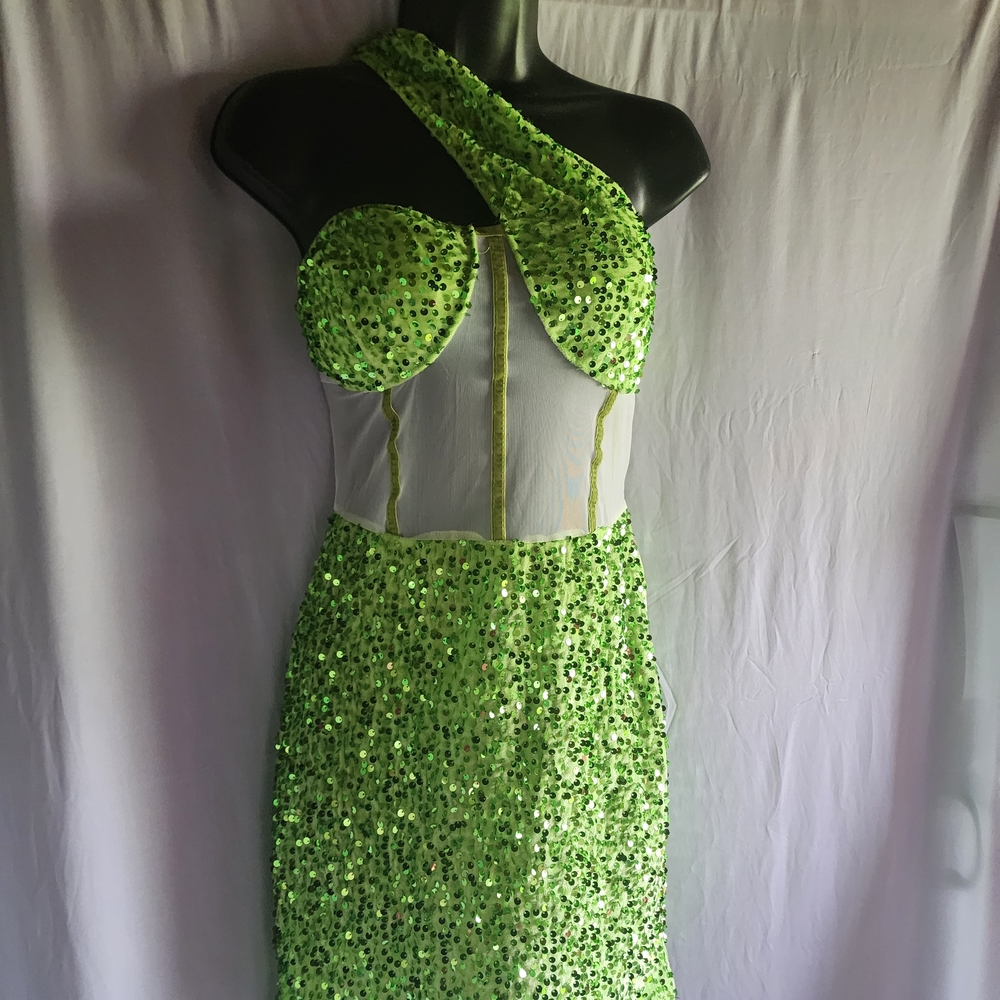 Green Sequin One-Shoulder Dress